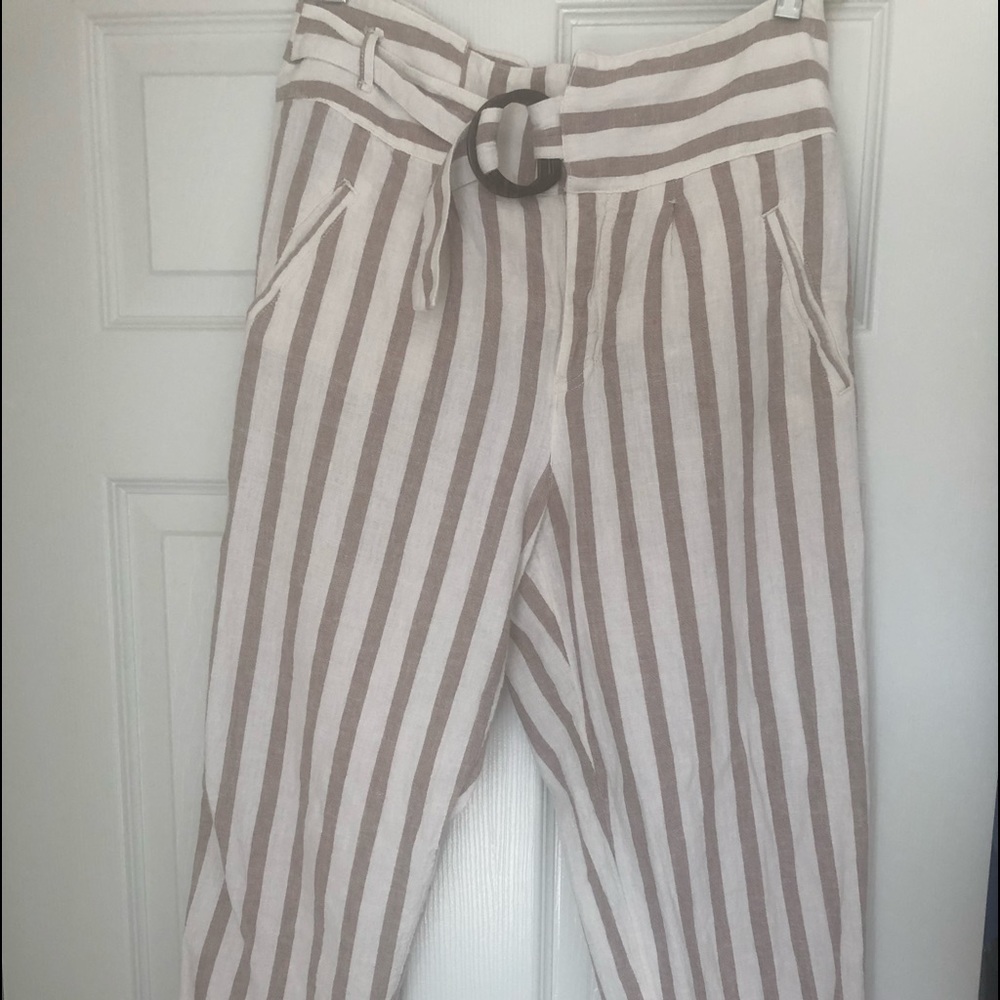 Anthropologie striped cropped linen skinny pant